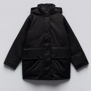 ZARA BLACK PARKA PUFFER HOODED COAT COMBO Size M NWT 0518/249